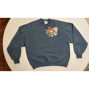 VTG USA Made Granny Rose Cottagecore Fairy Oversized Sweatshirt Crewneck Blue L